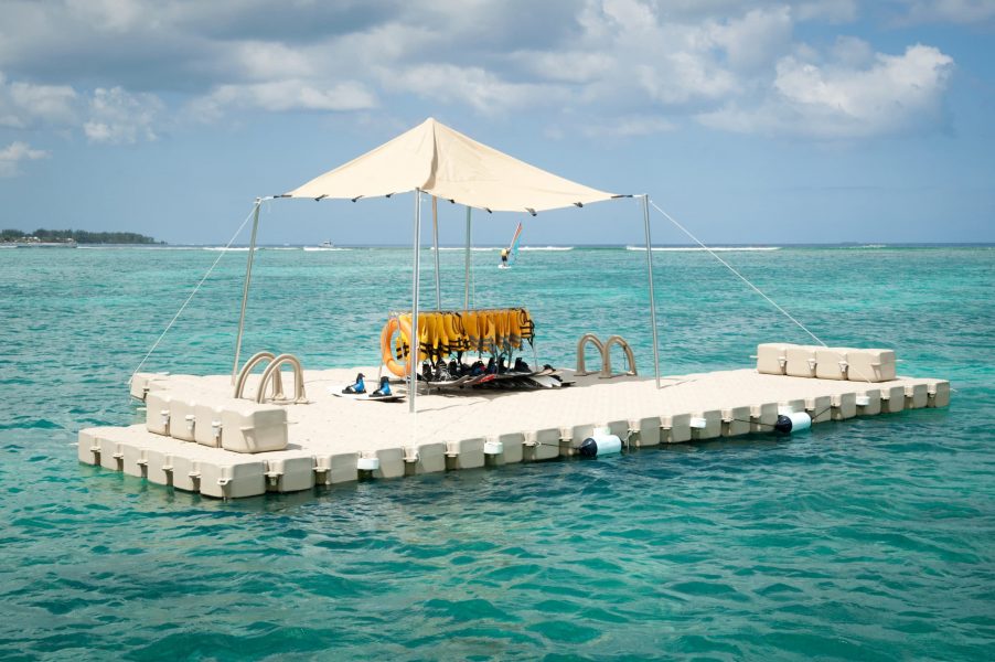 Floating Platform Dock with Umbrella and benches